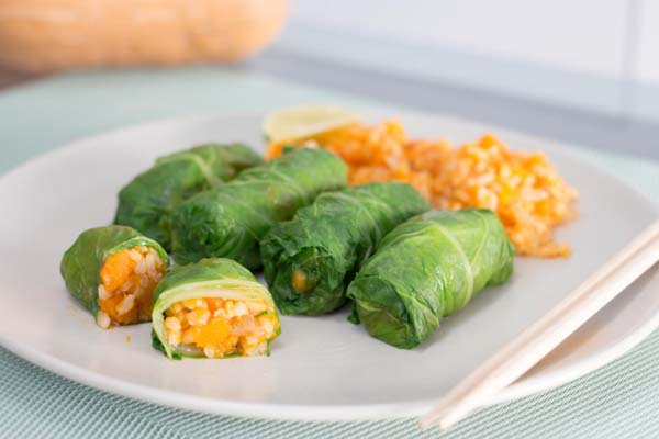 RECETA ROLLITOS DE ACELGA. ARROZ Y CALABAZA